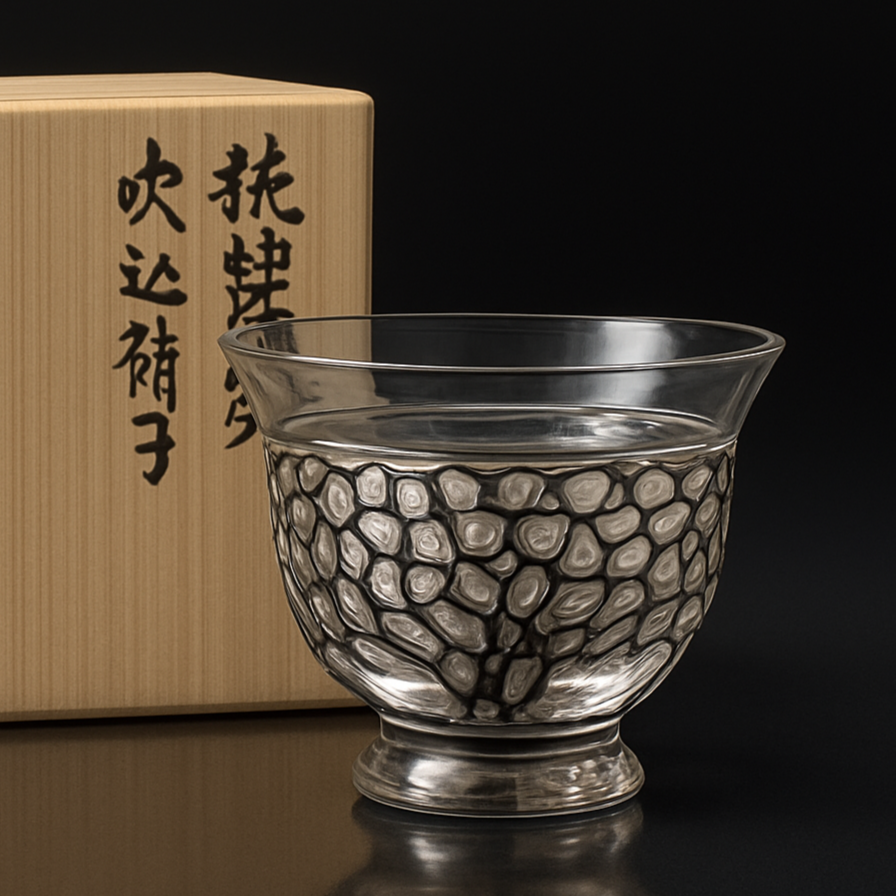 北村眞一　蝋型鋳金吹込硝子グラス　高杯　酒器 名工がつくるグラスと器 – Antique Liquor