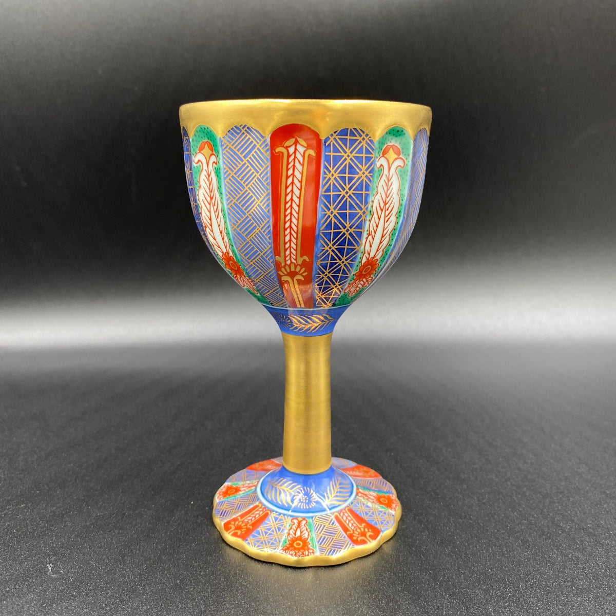 林九郎作 金彩染錦地文 陶器グラス #8