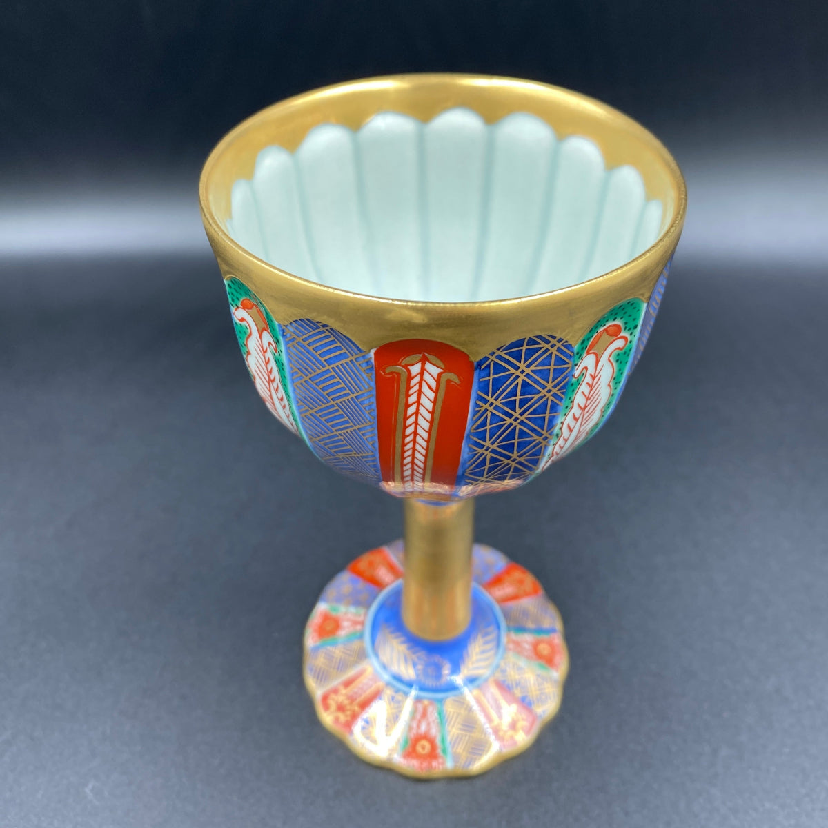 林九郎作 金彩染錦地文 陶器グラス #8