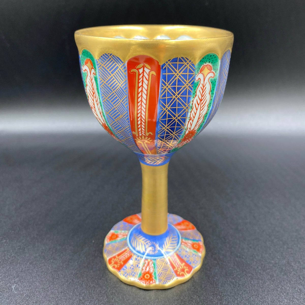 林九郎作 金彩染錦地文 陶器グラス #8