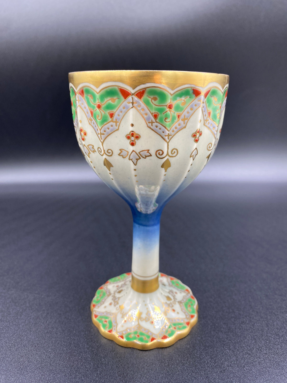 林九郎作 金彩染錦地文 陶器グラス #9