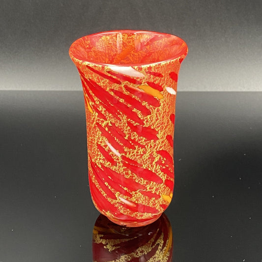 岩田 久利 作 手吹 金彩 赤ガラス 盃(杯) #25