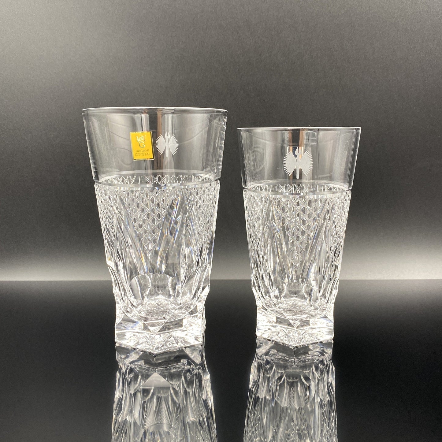 カガミクリスタル タンブラーグラス2点セット(8オンス、10オンス)、飛翔するペン、羽ペンロゴ #23