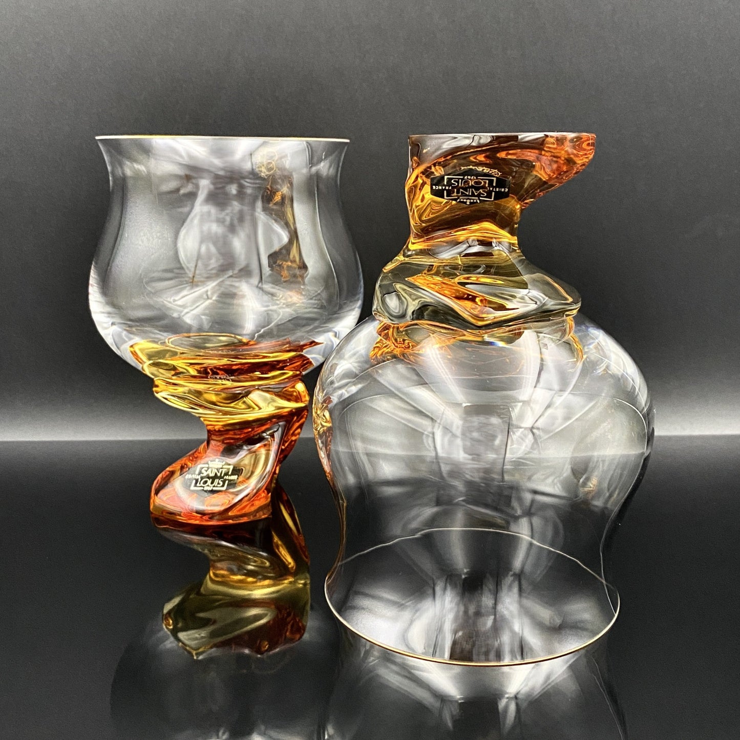 Saint Louis Crystal(サンルイ クリスタル )Éole(エオレ)モデル、Amber(アンバー、琥珀)グラス2点セット #40