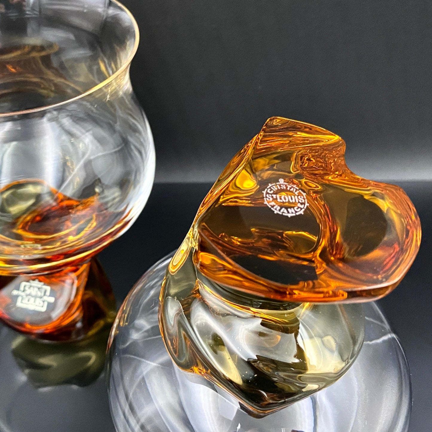 Saint Louis Crystal(サンルイ クリスタル )Éole(エオレ)モデル、Amber(アンバー、琥珀)グラス2点セット #40