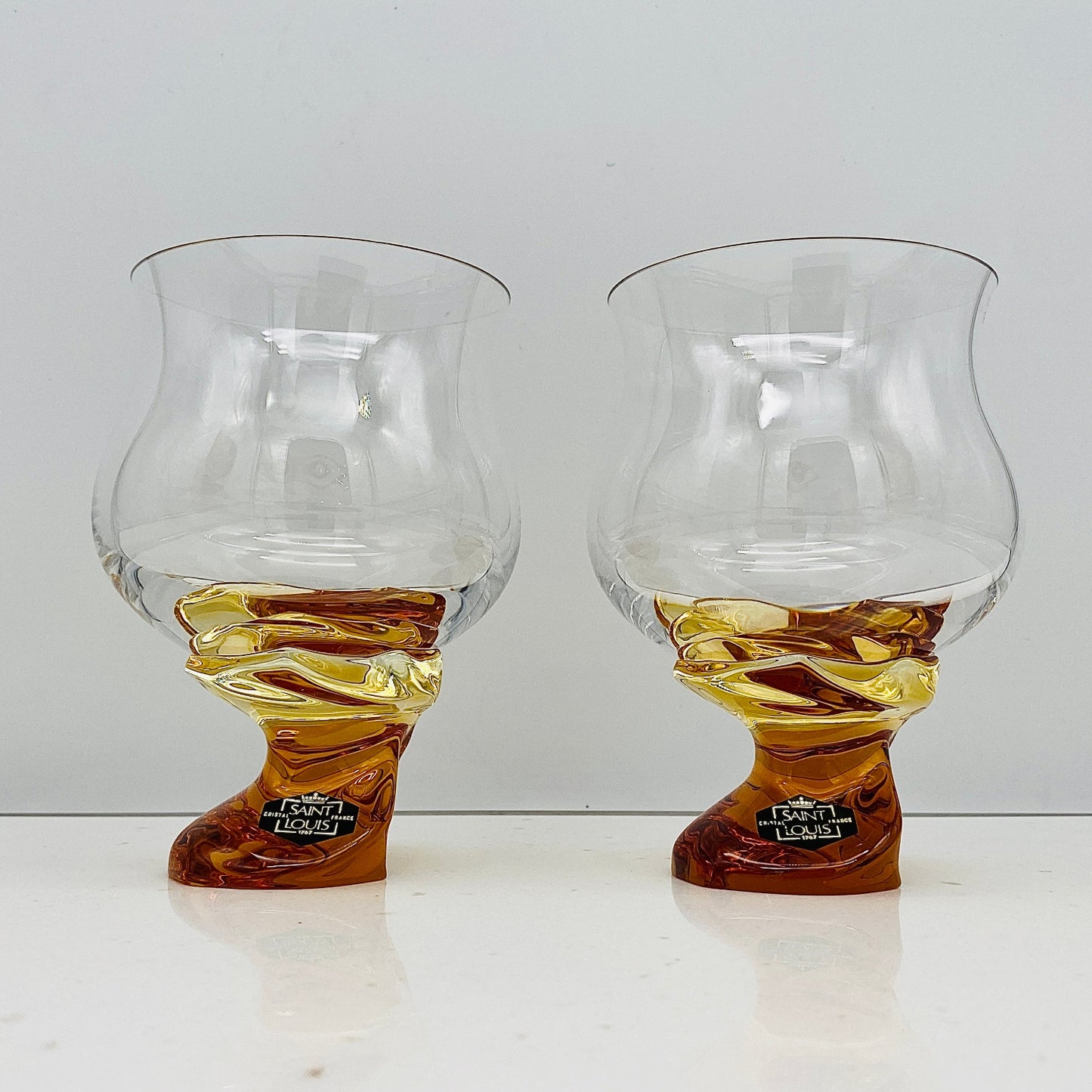 Saint Louis Crystal(サンルイ クリスタル )Éole(エオレ)モデル、Amber(アンバー、琥珀)グラス2点セット #40