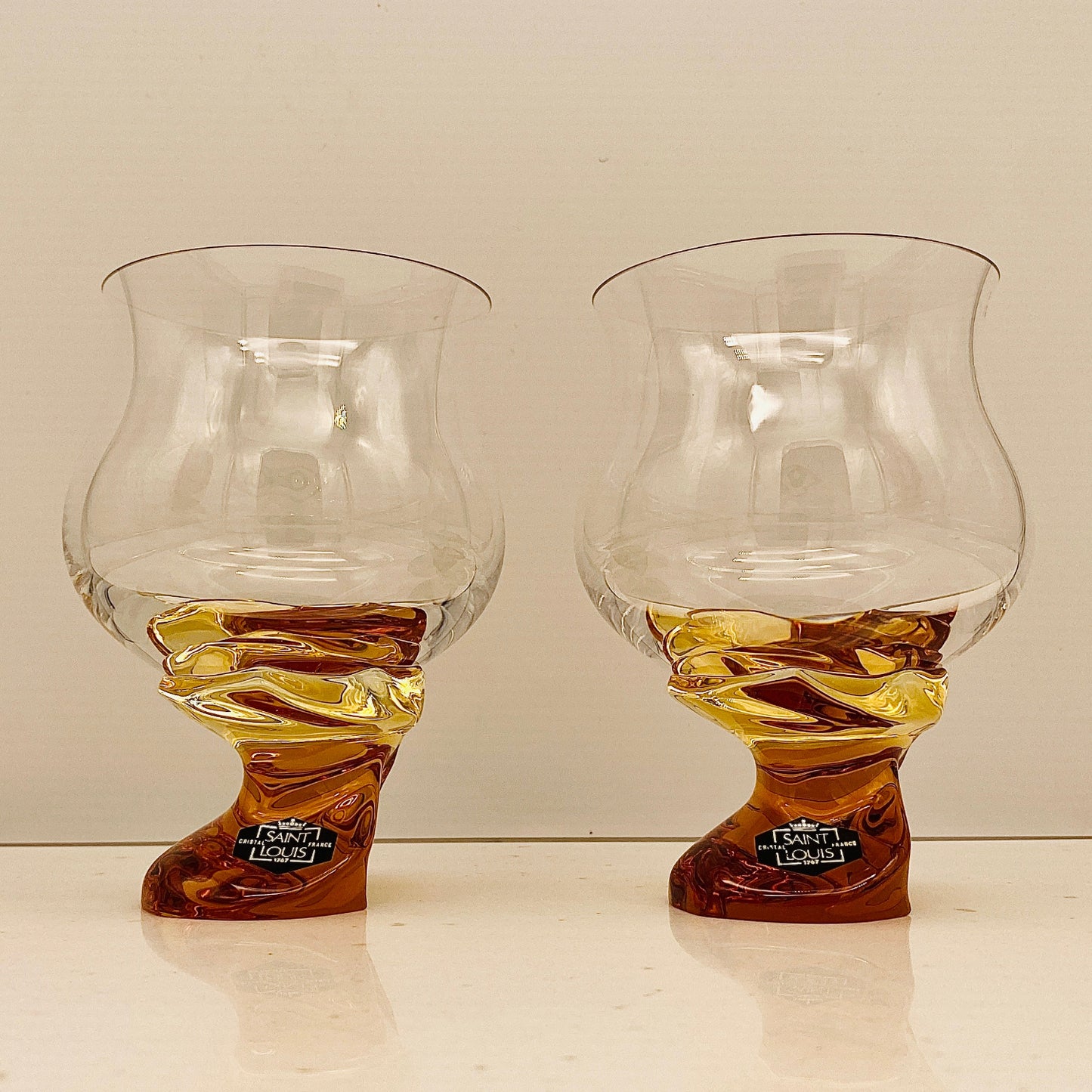 Saint Louis Crystal(サンルイ クリスタル )Éole(エオレ)モデル、Amber(アンバー、琥珀)グラス2点セット #40