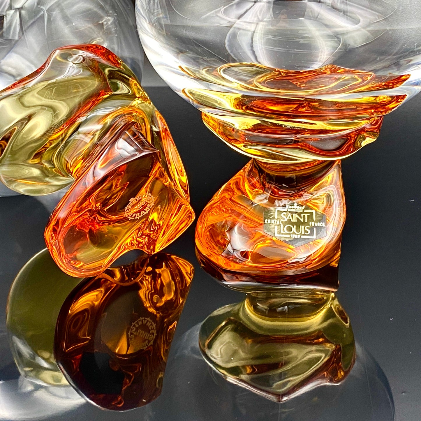 Saint Louis Crystal(サンルイ クリスタル )Éole(エオレ)モデル、Amber(アンバー、琥珀)グラス2点セット #40