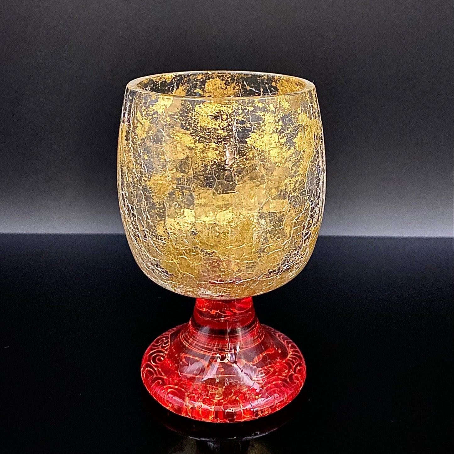 坂田 甚内(Jin)作 手吹き硝子 赤金彩 金箔 金彩 玻璃盃深甚紋グラス #41