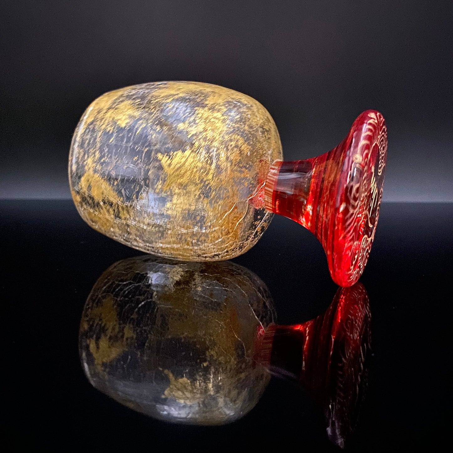 坂田 甚内(Jin)作 手吹き硝子 赤金彩 金箔 金彩 玻璃盃深甚紋グラス #41