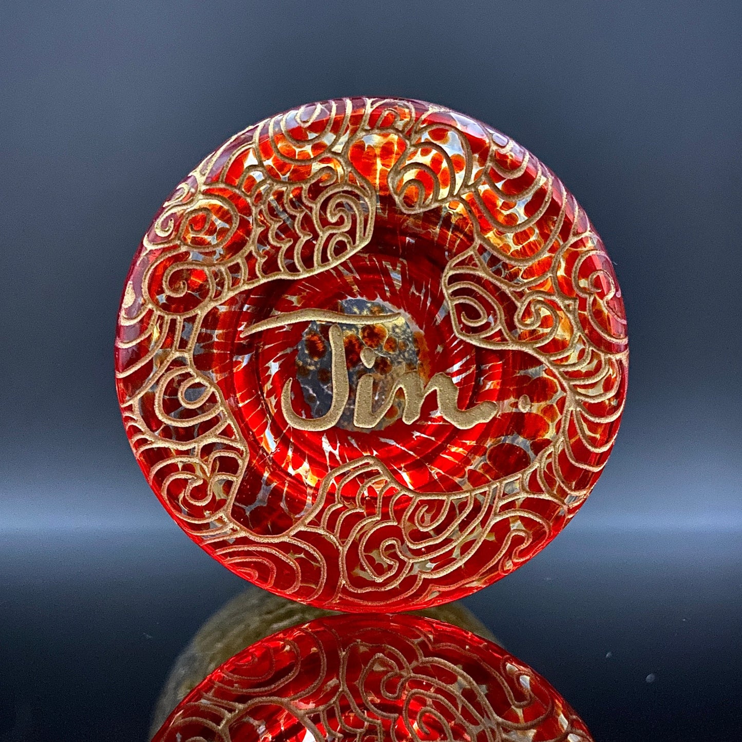 坂田 甚内(Jin)作 手吹き硝子 赤金彩 金箔 金彩 玻璃盃深甚紋グラス #41