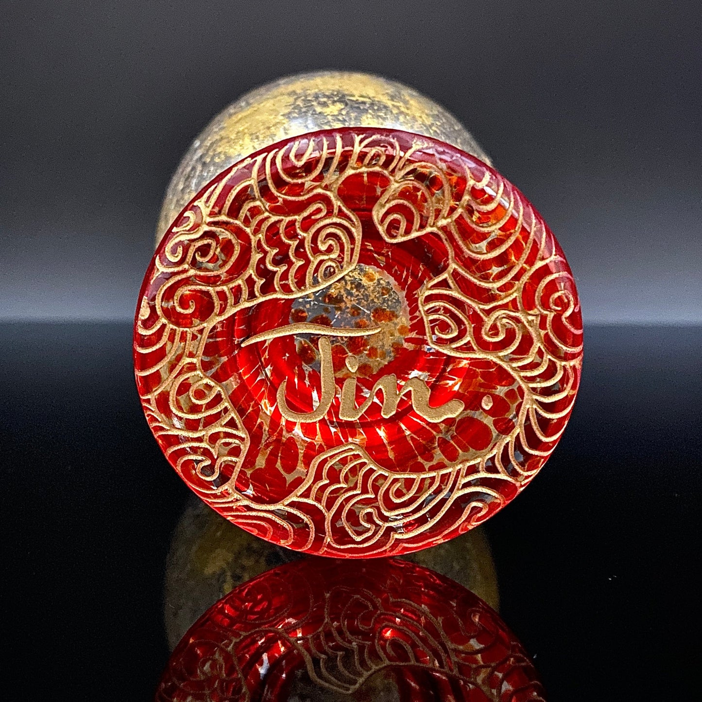 坂田 甚内(Jin)作 手吹き硝子 赤金彩 金箔 金彩 玻璃盃深甚紋グラス #41