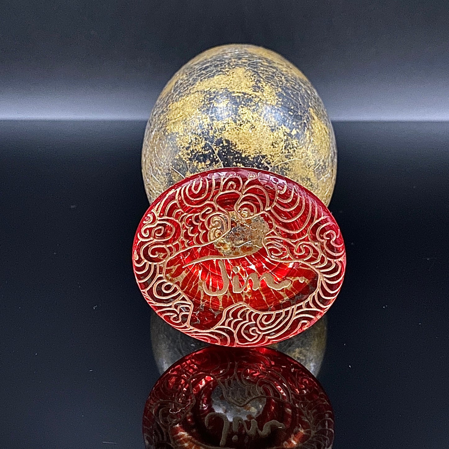 坂田 甚内(Jin)作 手吹き硝子 赤金彩 金箔 金彩 玻璃盃深甚紋グラス #41