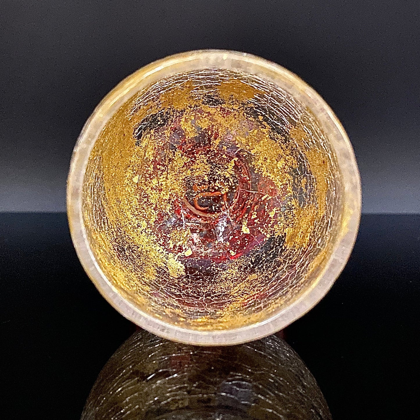 坂田 甚内(Jin)作 手吹き硝子 赤金彩 金箔 金彩 玻璃盃深甚紋グラス #41