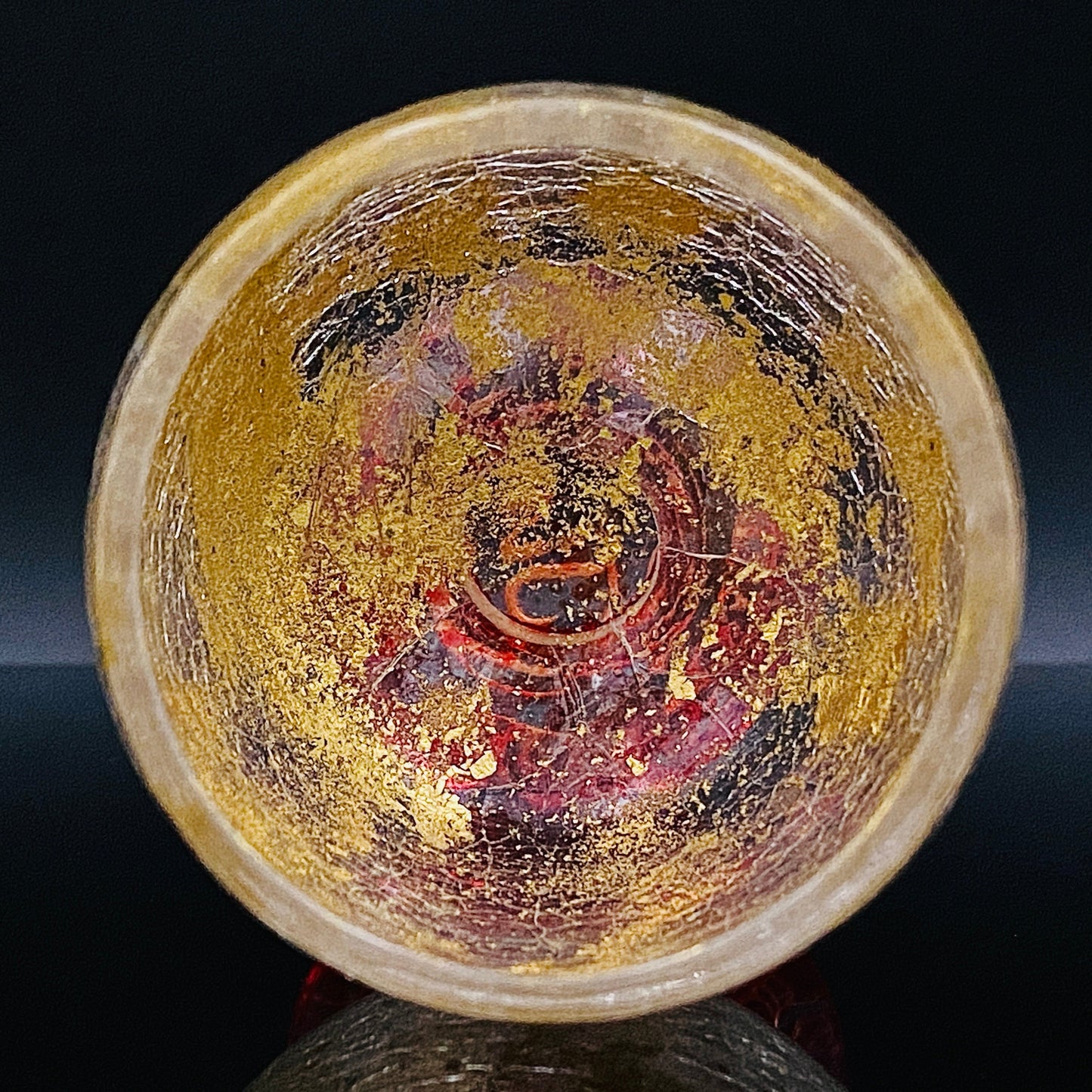 坂田 甚内(Jin)作 手吹き硝子 赤金彩 金箔 金彩 玻璃盃深甚紋グラス #41