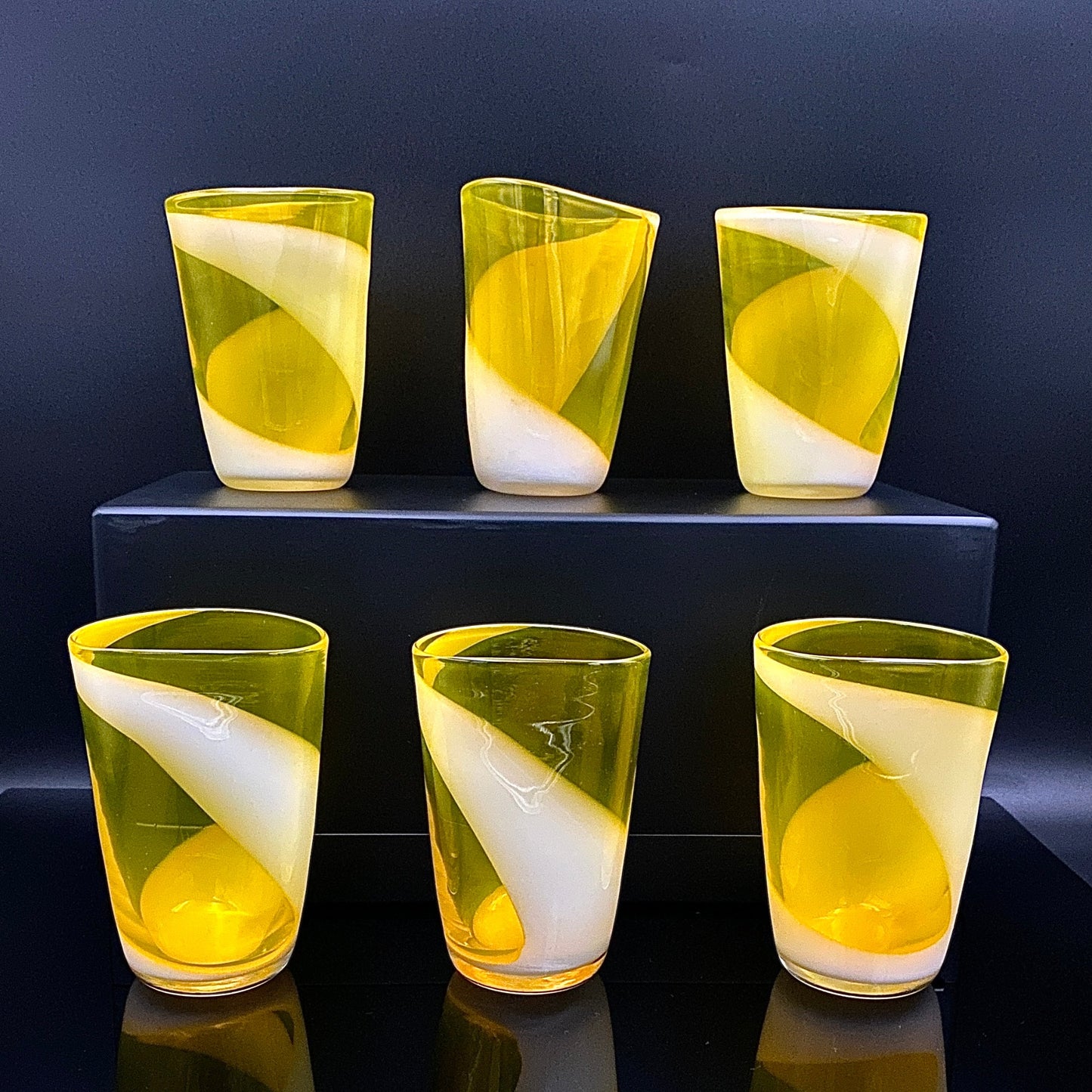 福岡 マルティグラス FTG Multiple Layer Glass 黄色&白色 マーブルガラス グラス 6点セット #49