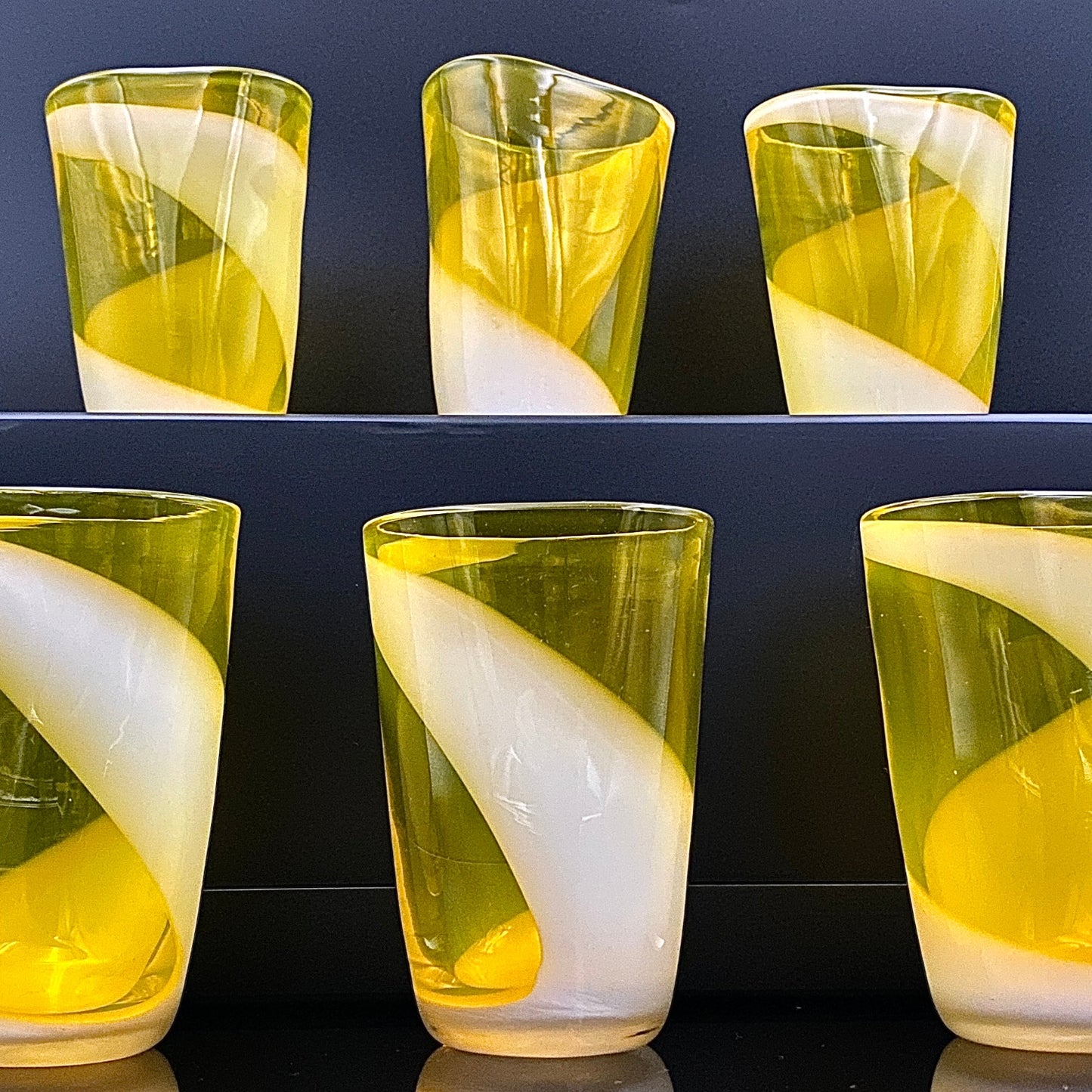 福岡 マルティグラス FTG Multiple Layer Glass 黄色&白色 マーブルガラス グラス 6点セット #49