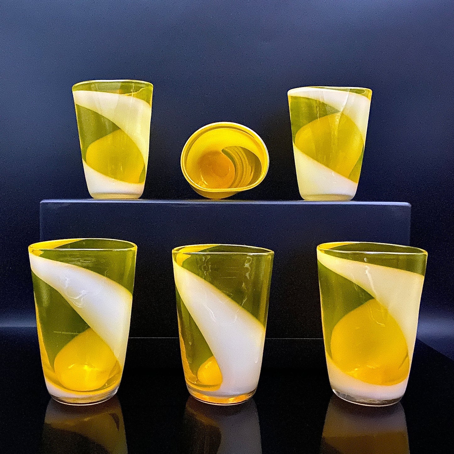 福岡 マルティグラス FTG Multiple Layer Glass 黄色&白色 マーブルガラス グラス 6点セット #49