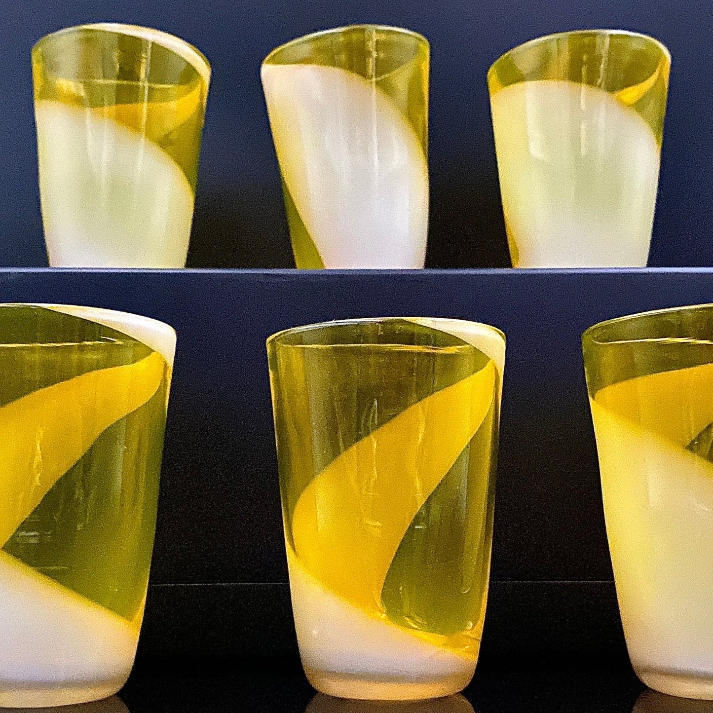 福岡 マルティグラス FTG Multiple Layer Glass 黄色&白色 マーブルガラス グラス 6点セット #49