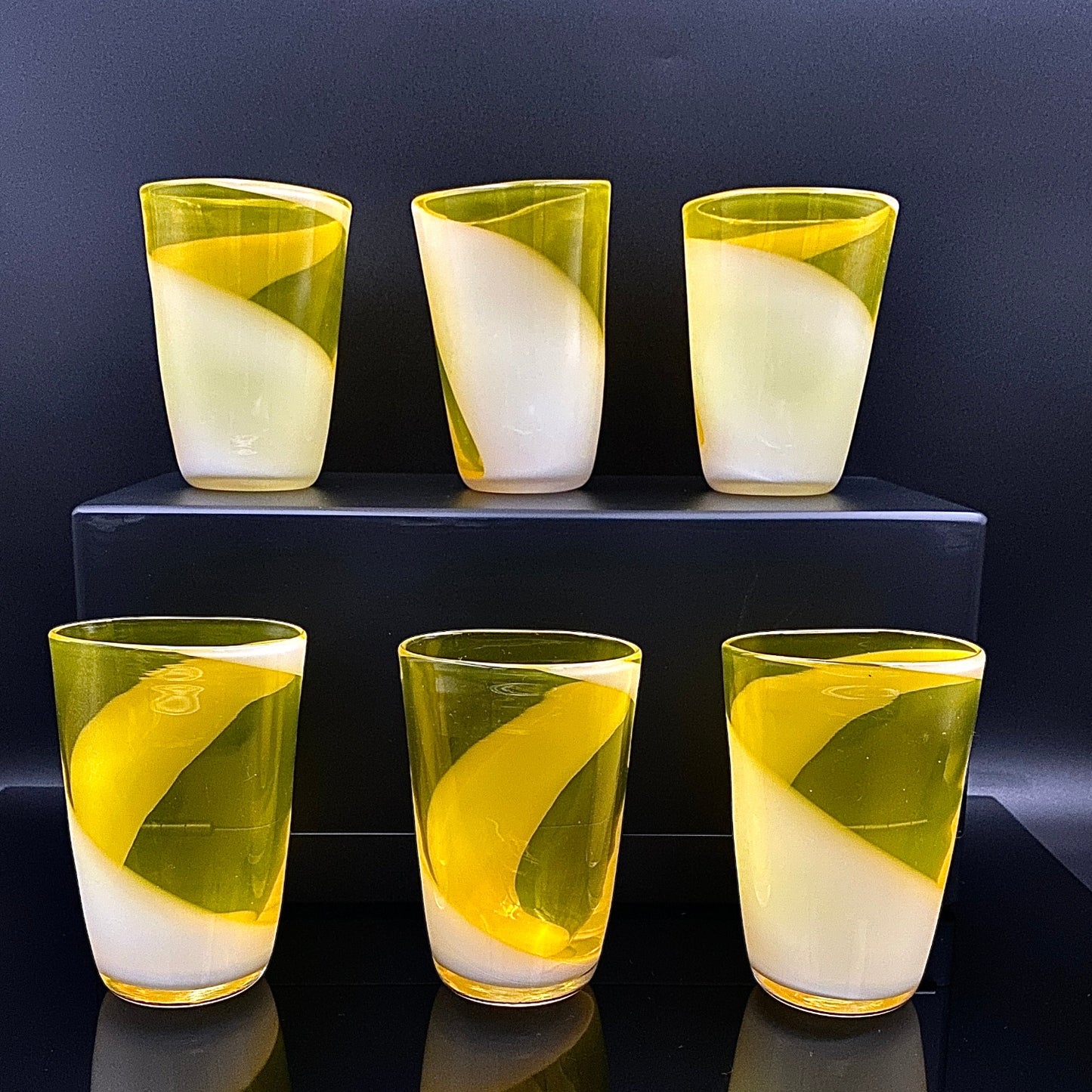 福岡 マルティグラス FTG Multiple Layer Glass 黄色&白色 マーブルガラス グラス 6点セット #49