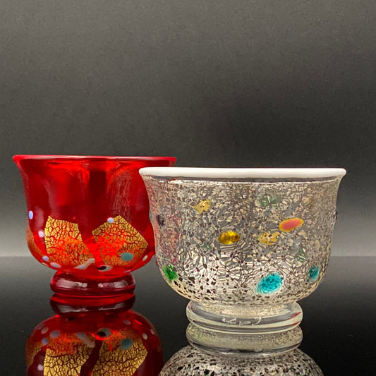 石井 康治 作 『祝盃』手吹き硝子 海月 クラゲ 赤白酒盃2点セット #54