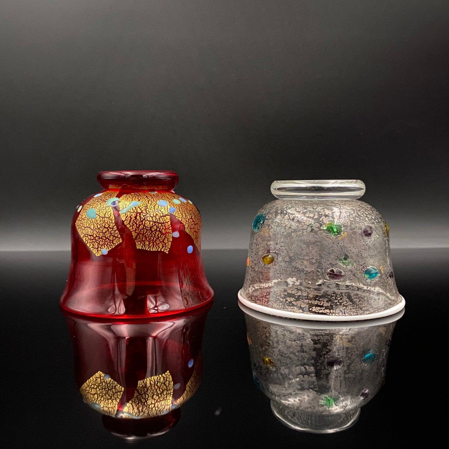 石井 康治 作 『祝盃』手吹き硝子 赤白酒盃2点セット #54