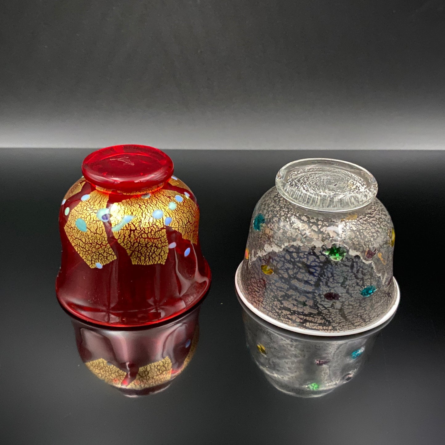 石井 康治 作 『祝盃』手吹き硝子 赤白酒盃2点セット #54