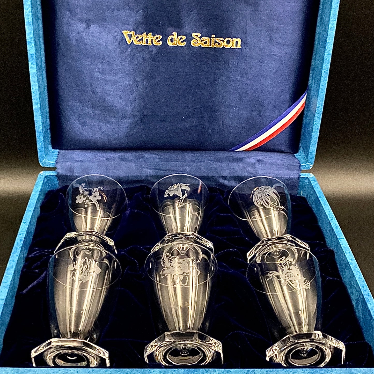 DAUM CRYSTAL(ドームクリスタル) Vette de Saison(ヴェット・ドゥ・セゾン) 花文彫刻 グラス6点セット #73