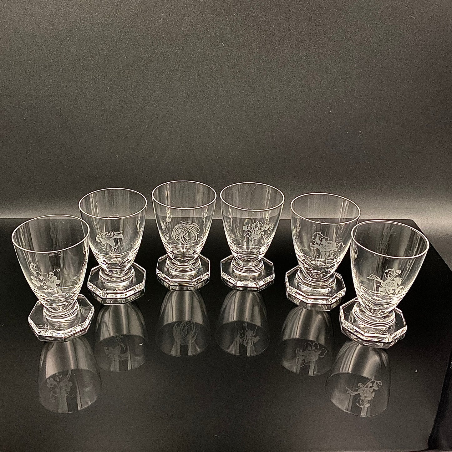 DAUM CRYSTAL(ドームクリスタル) Vette de Saison(ヴェット・ドゥ・セゾン) 花文彫刻 グラス6点セット #73