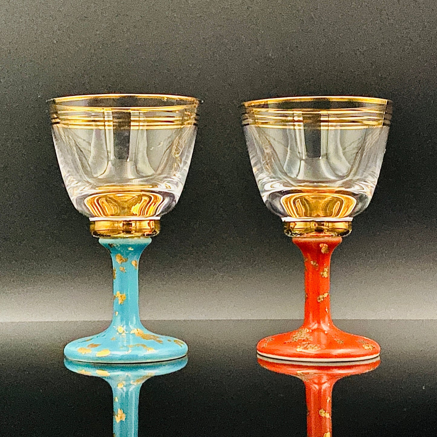 有田焼 南山窯 陶器とガラスの融合 馬上盃ペアセット #76