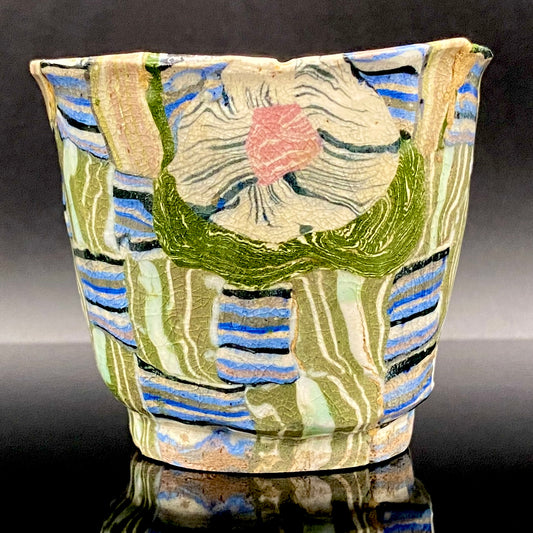 内田 泰秀 晩年成熟期の最高傑作、失われた幻の技法「表裏貫通錦練上手」陶製ロックグラス #156