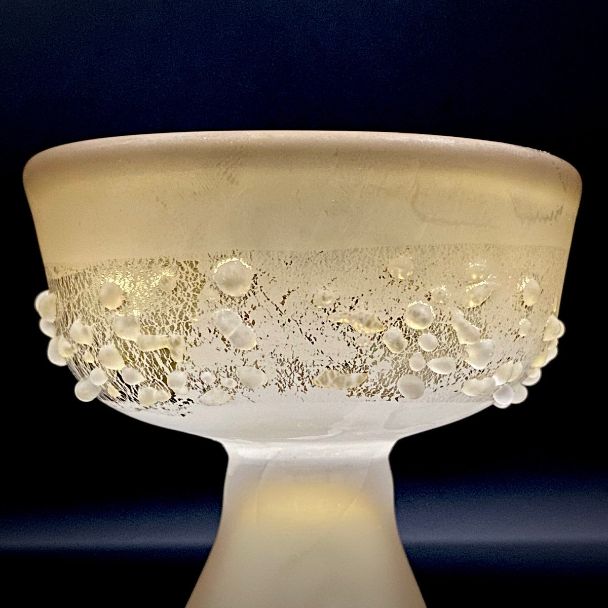 Aomori Prefecture Art and Culture Award Recipient, Tsugaru Vidro, Hokuyo Glass, Kaoru Okawa: Frosted Glass Stem Cup (Bajohai) with Gold-Tone Foil and Applied Glass Beads #471
