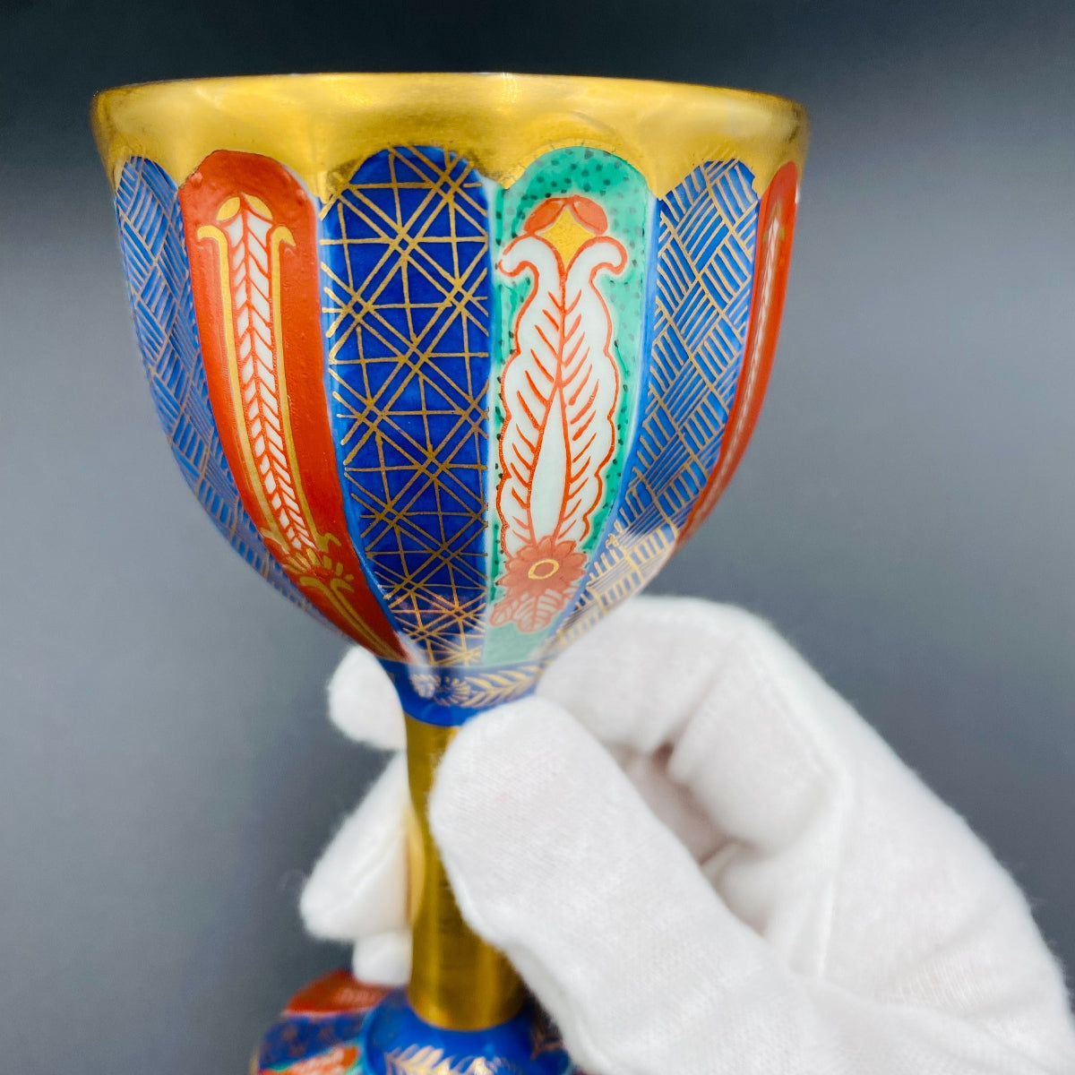 林九郎作 金彩染錦地文 陶器グラス #1