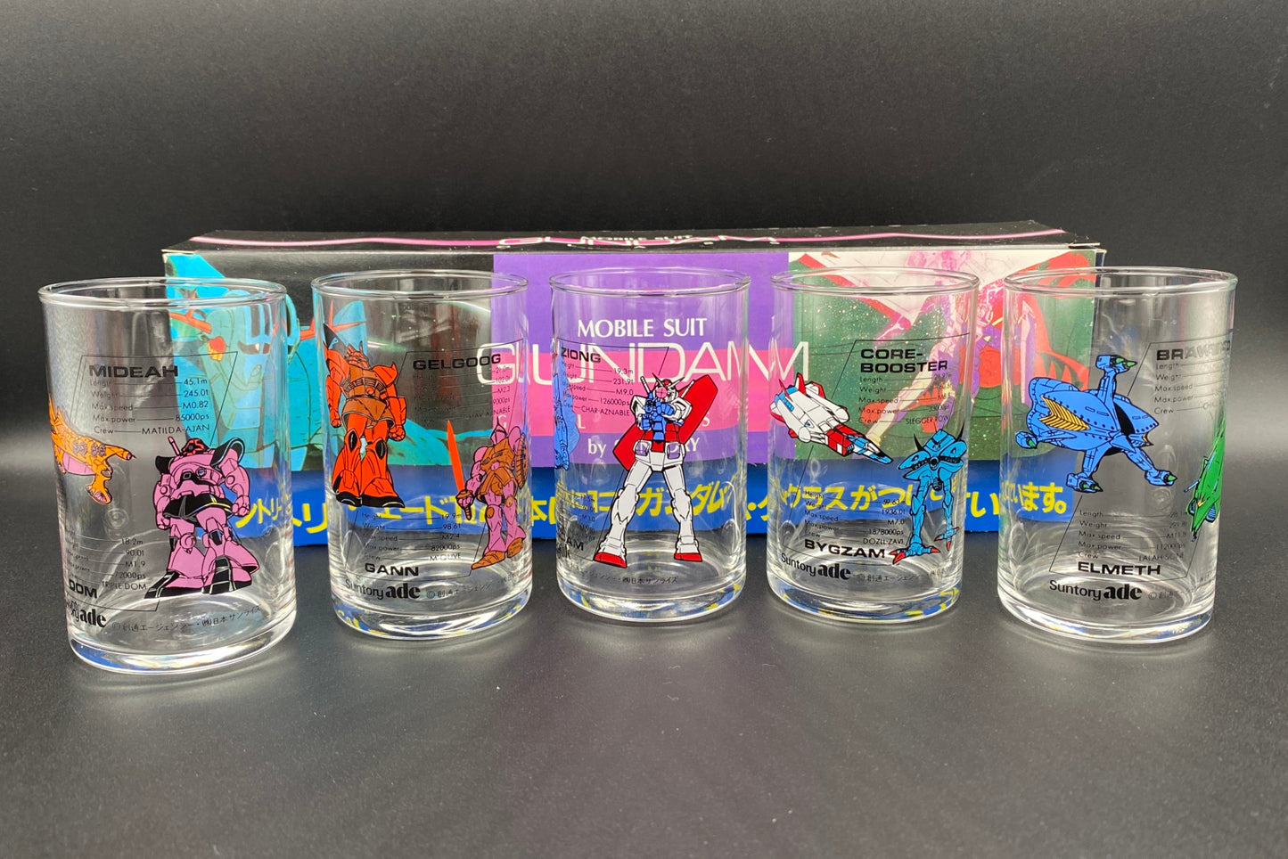 Suntory Ade First Generation Gundam Mobile Suit Glass 5-piece set Box Damage Warning #12