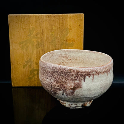 玉隆山吉田萩苑（Shuen Yoshida）直传弟子 永久胜斎（Nagahisa Shosai）作 萩烧 割高台白萩柿彩茶碗 《祝古希贺》 三连式登窑陶胜庵 洋酒杯 威士忌杯 #333