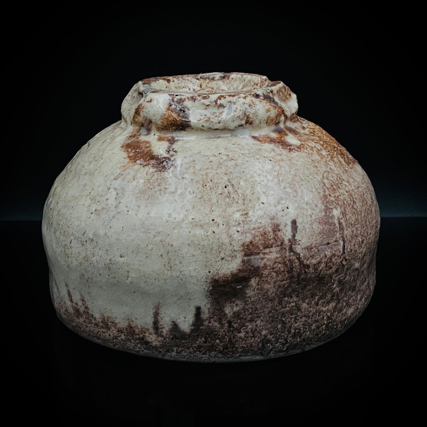 玉隆山吉田萩苑（Shuen Yoshida）直传弟子 永久胜斎（Nagahisa Shosai）作 萩烧 割高台白萩柿彩茶碗 《祝古希贺》 三连式登窑陶胜庵 洋酒杯 威士忌杯 #333