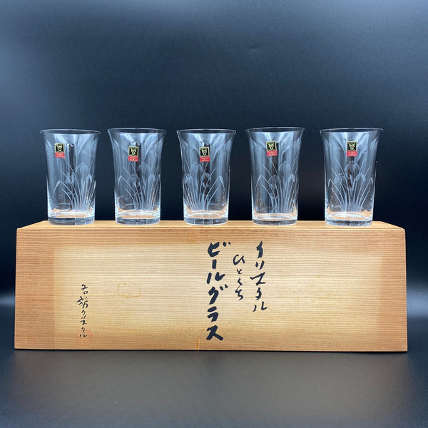 Kagami Crystal (カガミクリスタル) Edo Kiriko Shot Glass Beer Glass 5-Piece Set