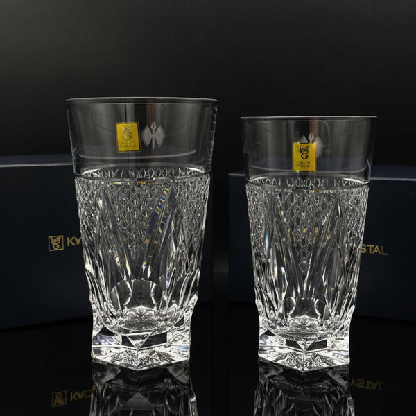 Kagami Crystal (カガミクリスタル) Tumbler Glass Set of 2 (8oz, 10oz), Flying Pen, Feather Pen Logo