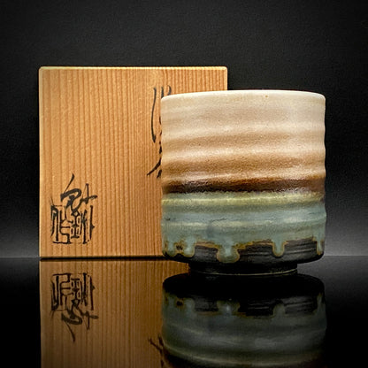 日展评审员 日本现代工艺美术家协会副理事长 濑户烧名工 加藤釥（Kato Sho）作 织部泥彩筒茶碗 和风威士忌杯 #349