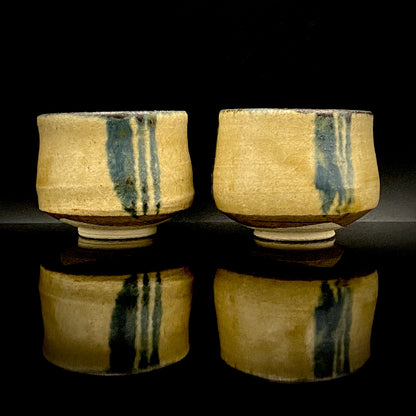 日展審査員 日本現代工芸美術家協会副理事長 瀬戸焼名工 加藤 釥 作 織部泥彩ぐい呑み 和のショットグラス 一対 #336