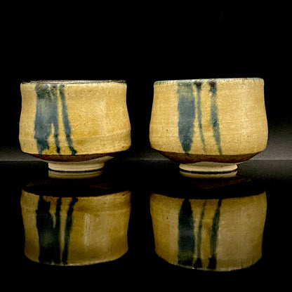 日展審査員 日本現代工芸美術家協会副理事長 瀬戸焼名工 加藤 釥 作 織部泥彩ぐい呑み 和のショットグラス 一対 #336