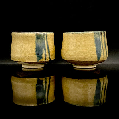 日展審査員 日本現代工芸美術家協会副理事長 瀬戸焼名工 加藤 釥 作 織部泥彩ぐい呑み 和のショットグラス 一対 #336