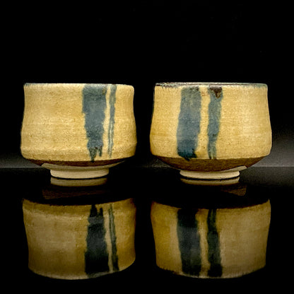 日展審査員 日本現代工芸美術家協会副理事長 瀬戸焼名工 加藤 釥 作 織部泥彩ぐい呑み 和のショットグラス 一対 #336