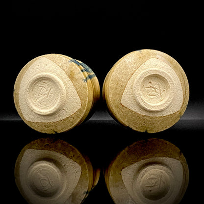 日展審査員 日本現代工芸美術家協会副理事長 瀬戸焼名工 加藤 釥 作 織部泥彩ぐい呑み 和のショットグラス 一対 #336