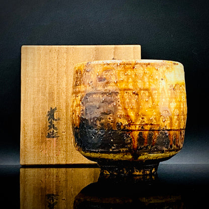 文部大臣賞受賞、ボストン美術館永久収蔵作家 叶 光夫 作 鉄刷毛目 筒茶碗 ロックグラス #311