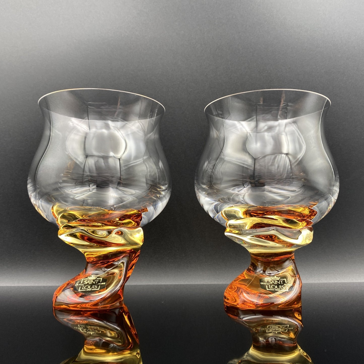 Saint Louis Crystal（サンルイ クリスタル ）Éole（エオレ）モデル、Amber（アンバー、琥珀）グラス２点セット #40