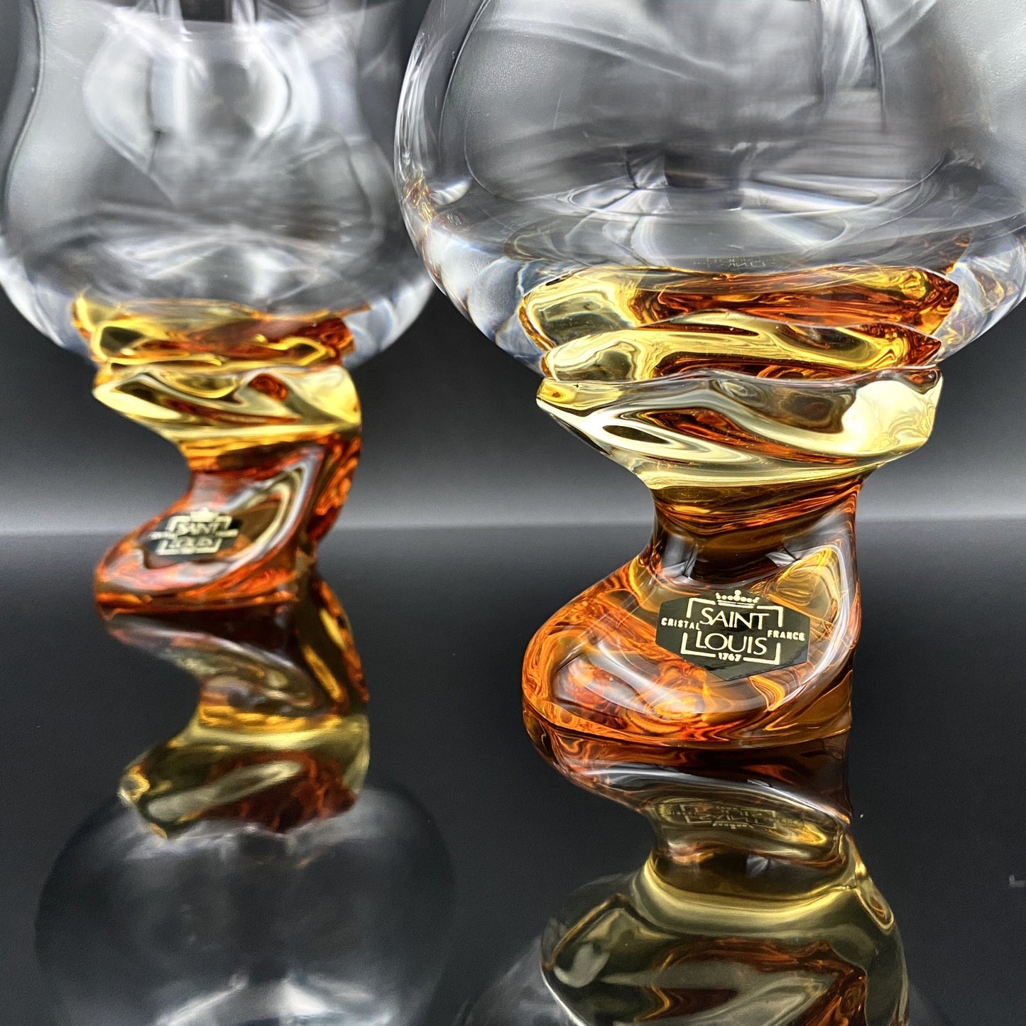 Saint Louis Crystal（サンルイ クリスタル ）Éole（エオレ）モデル、Amber（アンバー、琥珀）グラス２点セット #40