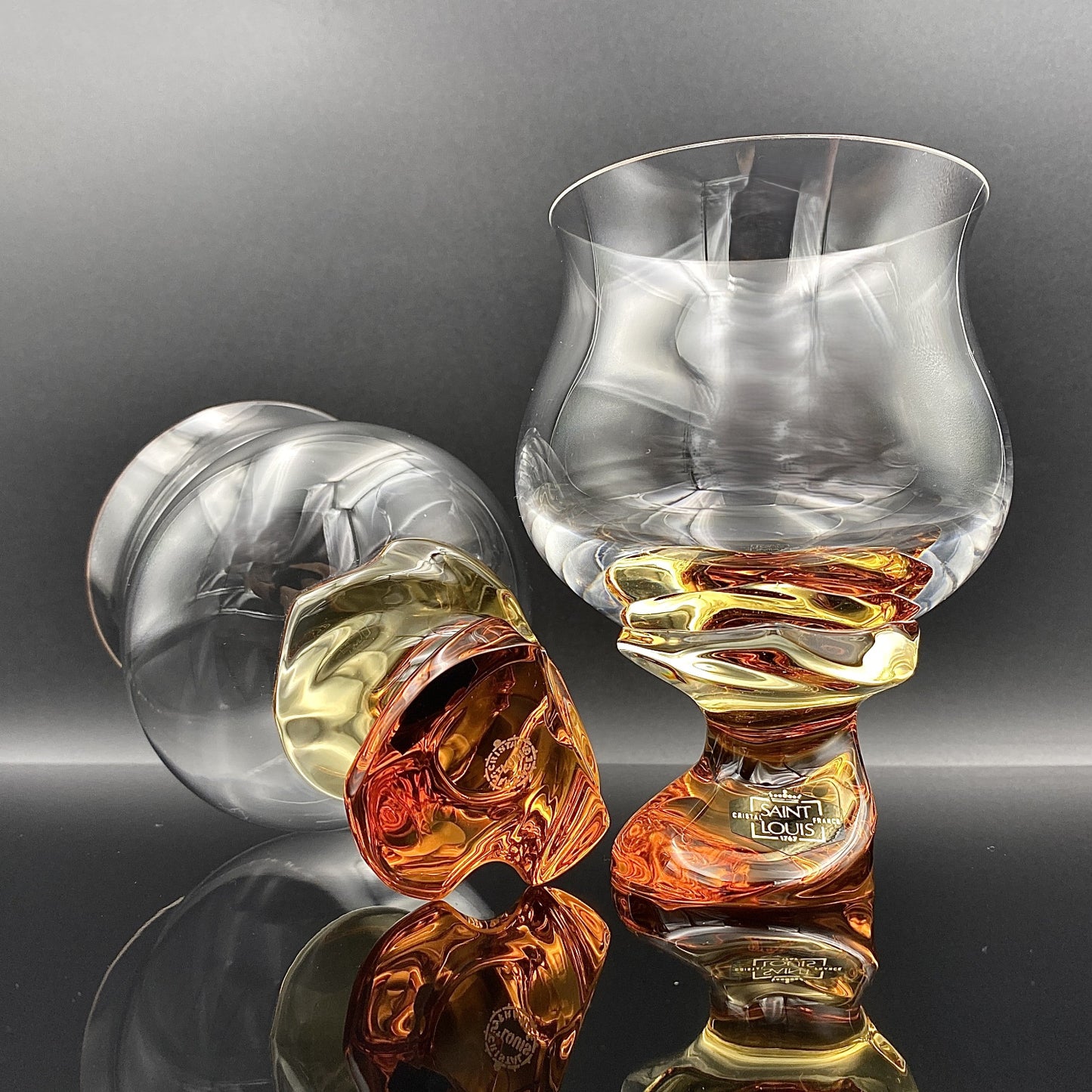 Saint Louis Crystal（サンルイ クリスタル ）Éole（エオレ）モデル、Amber（アンバー、琥珀）グラス２点セット #40