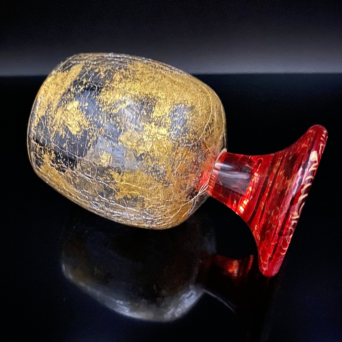 坂田 甚内（Jin）作 手吹き硝子 赤金彩 金箔 金彩 玻璃盃深甚紋グラス #41