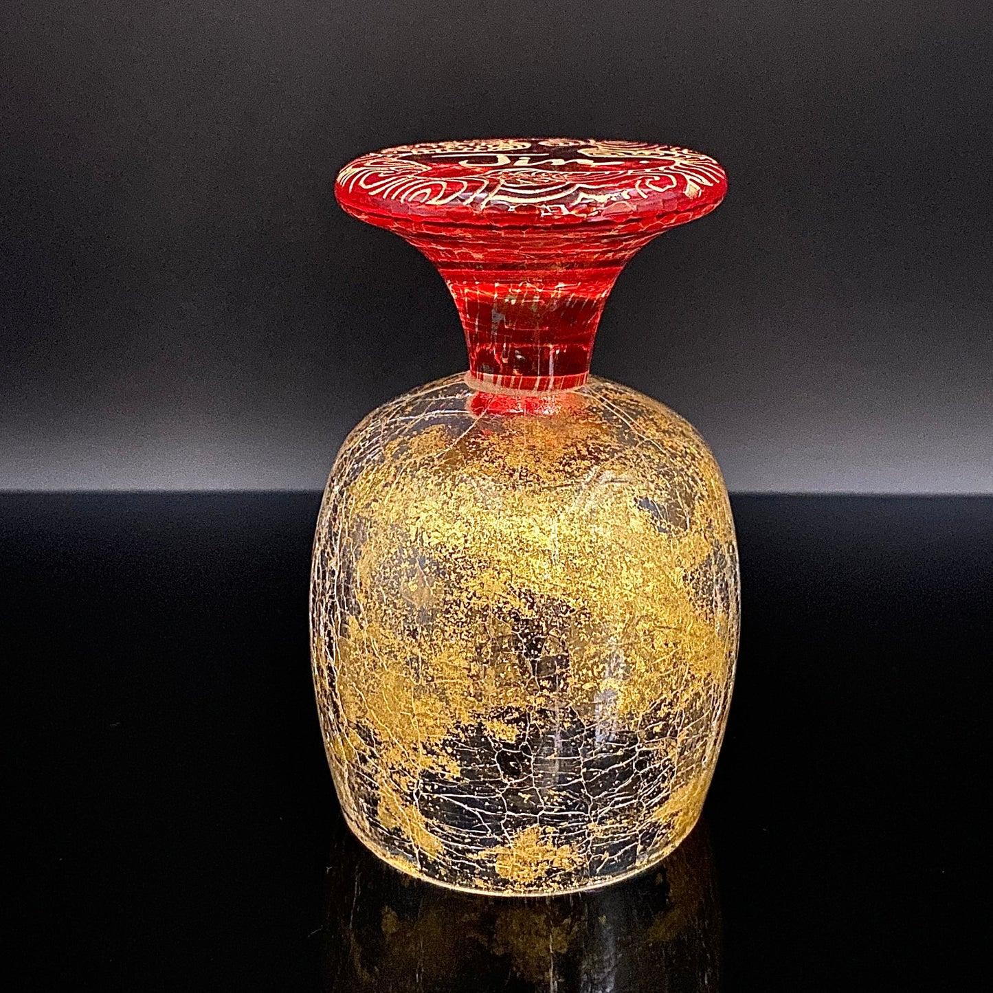 坂田 甚内（Jin）作 手吹き硝子 赤金彩 金箔 金彩 玻璃盃深甚紋グラス #41